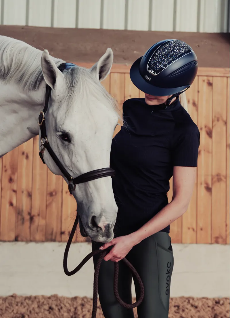 Evoke Callisto Wide Peak Black Black Crystal Riding Hat-4