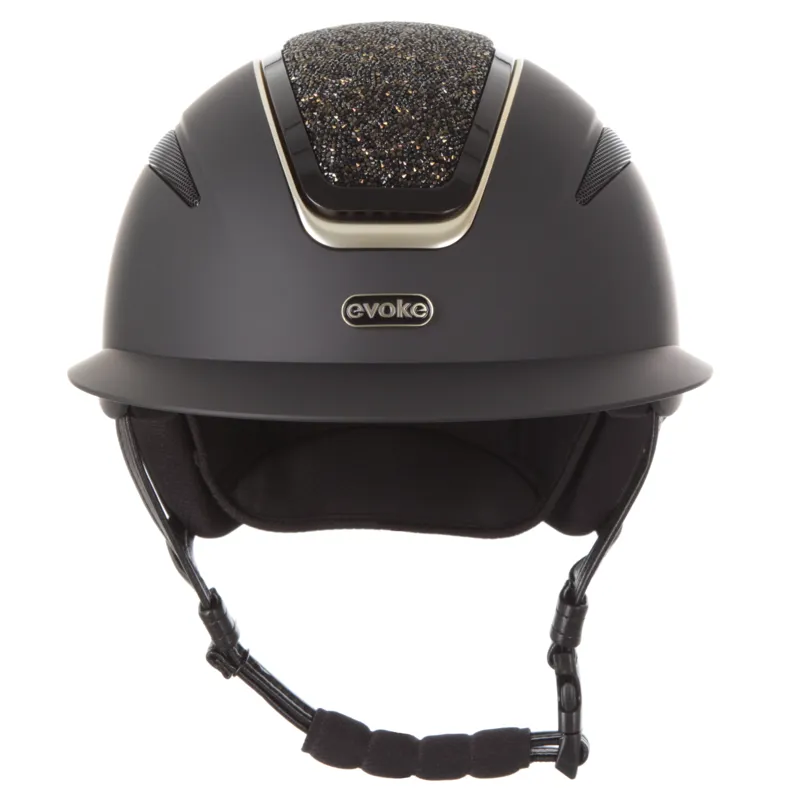 Evoke Callisto Wide Peak Black Gold Crystal Riding Hat	-1
