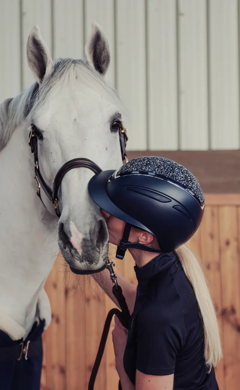 Evoke Callisto Wide Peak Black Black Crystal Riding Hat-6