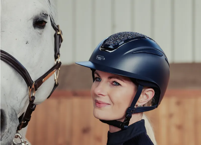 Evoke Callisto Wide Peak Black Black Crystal Riding Hat-5