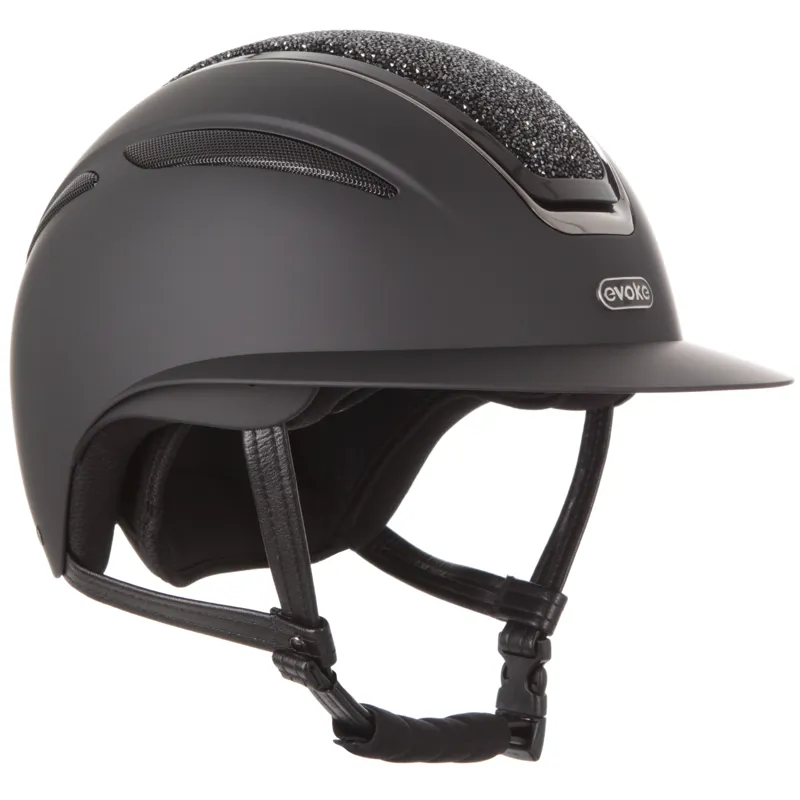 Evoke Callisto Wide Peak Black Black Crystal Riding Hat