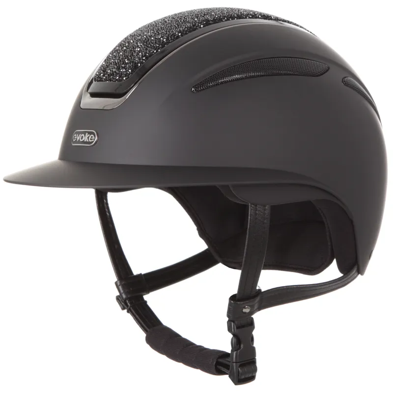 Evoke Callisto Wide Peak Black Black Crystal Riding Hat-2