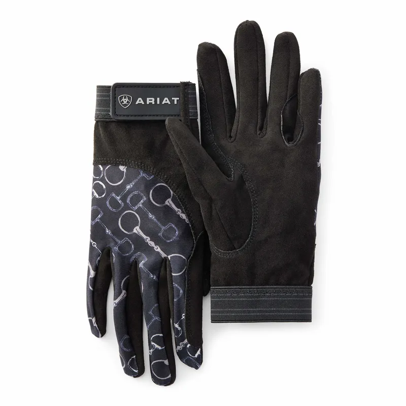Ariat Tek Grip Gloves Charcoal Bit Print
