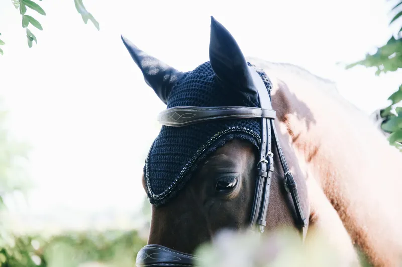 Kentucky Horsewear Fly Veil Long Stone + Pearl Soundless Dark Navy-2