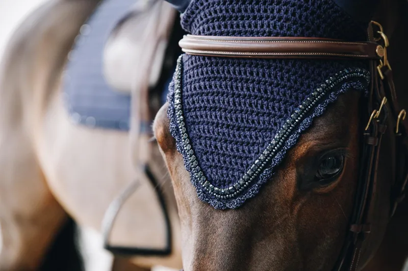 Kentucky Horsewear Fly Veil Long Stone + Pearl Soundless Dark Navy