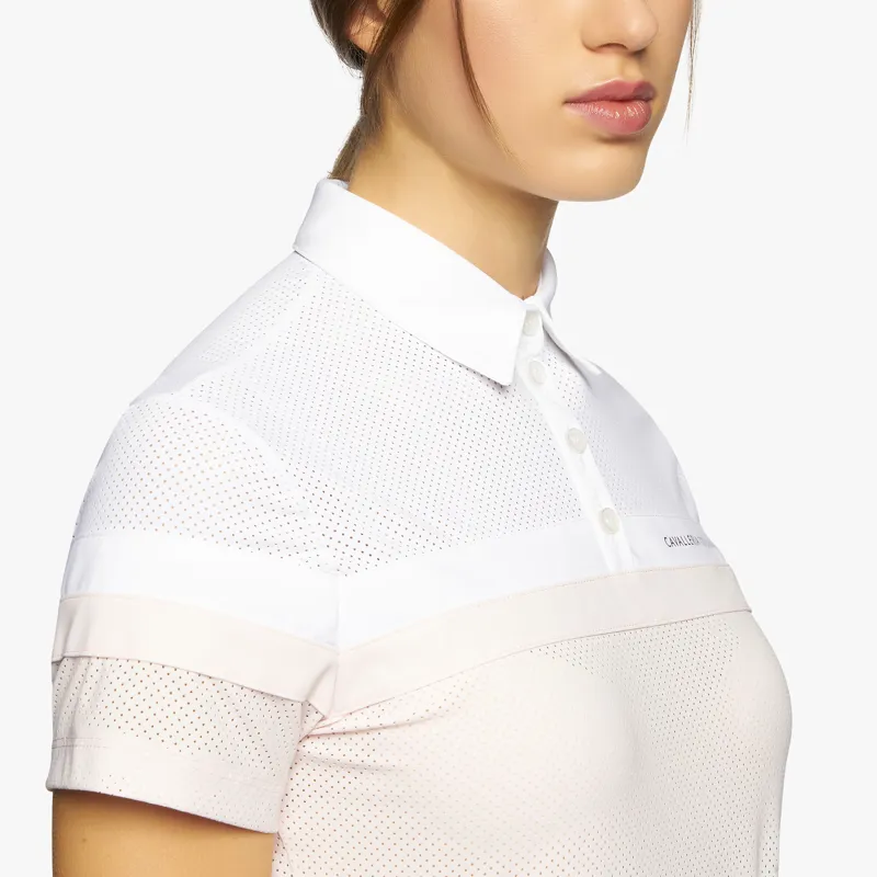 Cavalleria Toscana Perforated Jersey Training Polo Stripes Pink-3