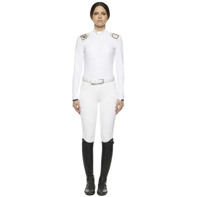 Cavalleria Toscana R-EVO Tech Epaulet L/S Zip Polo White-1