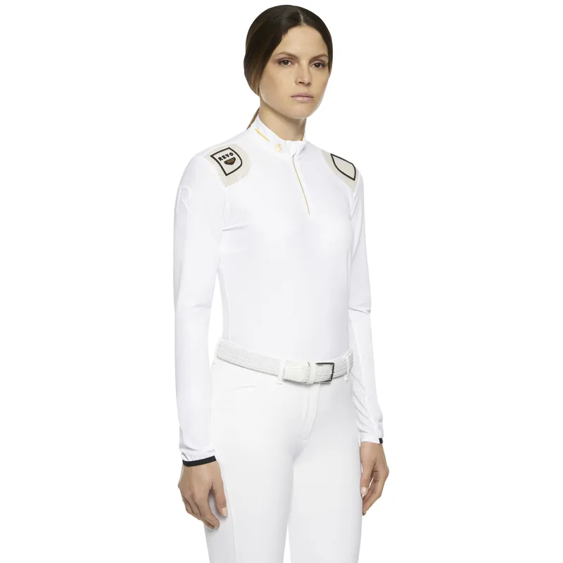 Cavalleria Toscana R-EVO Tech Epaulet L/S Zip Polo White-2