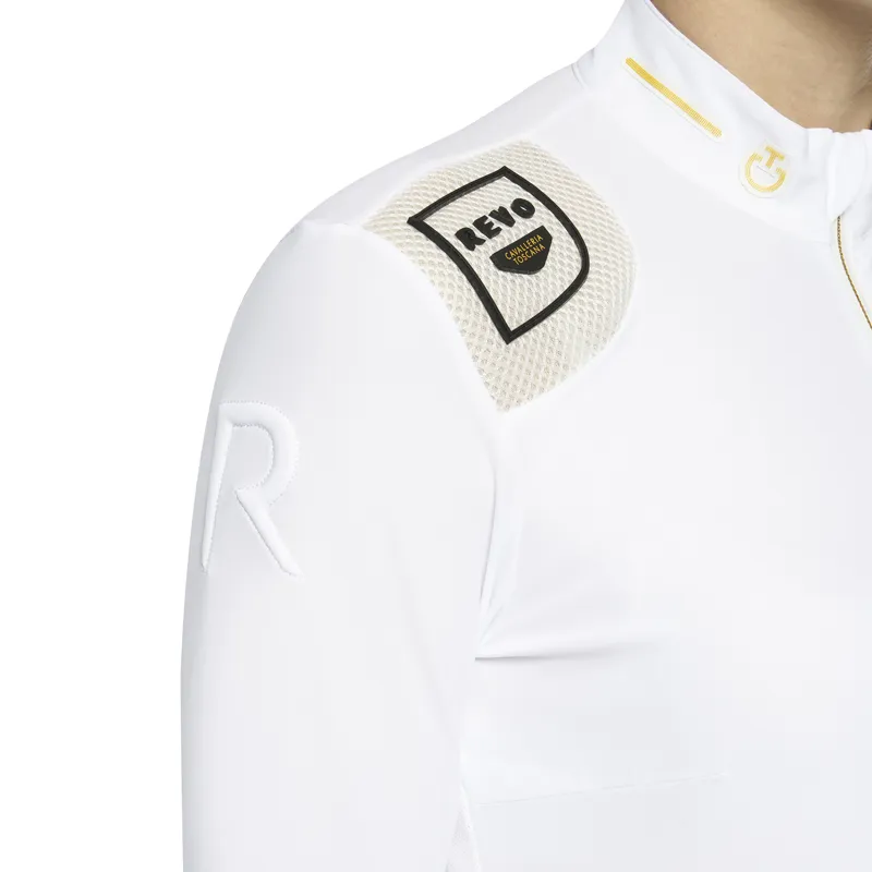 Cavalleria Toscana R-EVO Tech Epaulet L/S Zip Polo White-4
