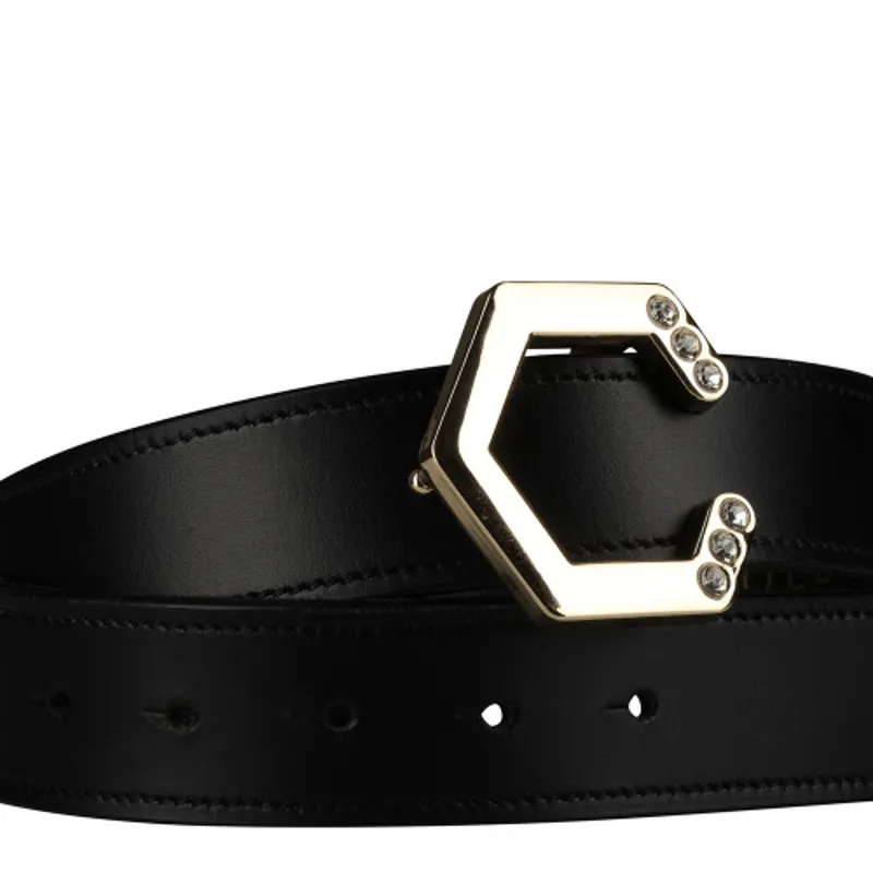 Coldstream Hutton Diamante Leather Belt - Black/Gold-2