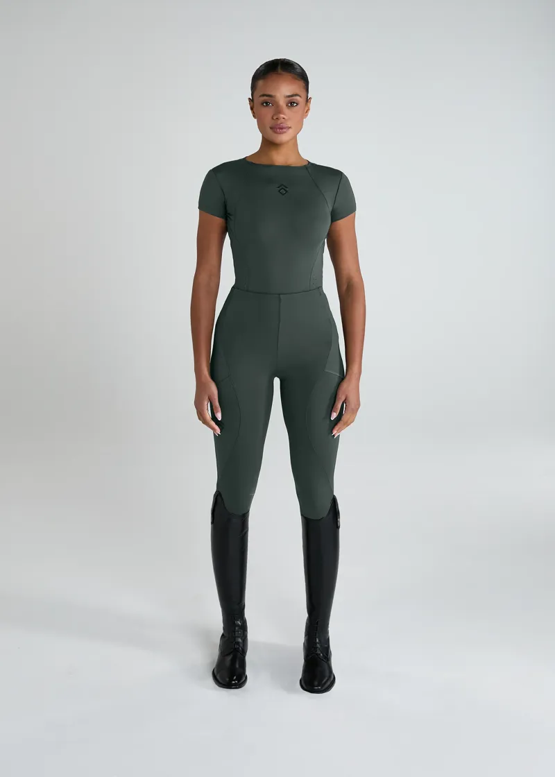 Aztec Diamond Core Leggings Knee Grip - Fern-1