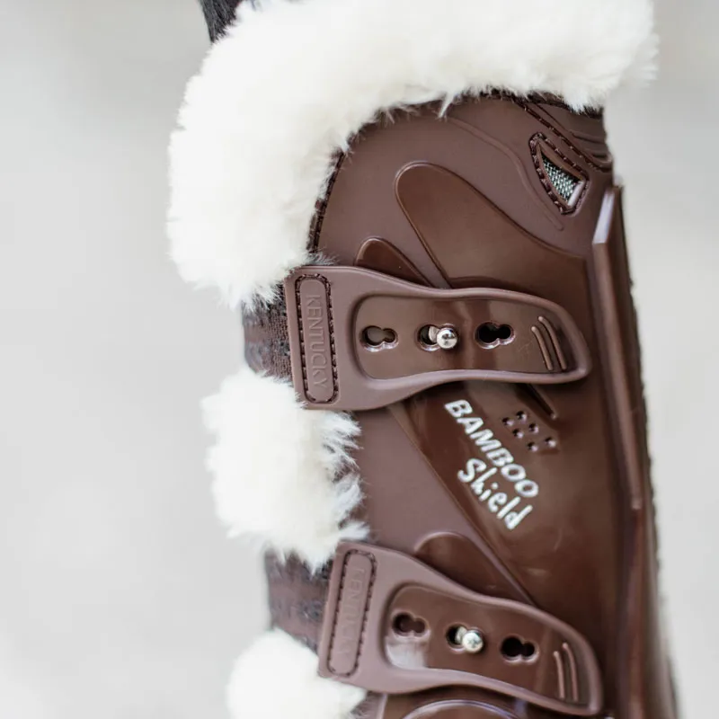 Kentucky Horsewear Vegan Sheepskin Tendon Boot Bamboo Shield Elastic Brown-2