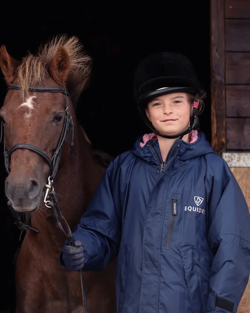 Equidry Evolution Children's Thick Fleece - Navy/Pale Pink-2