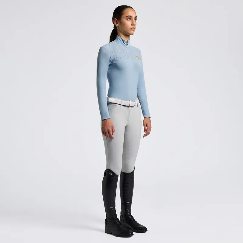 Cavalleria Toscana Insert Micro Perforated Jersey Long Sleeve Training Polo with Embroidery Sky Blue-1