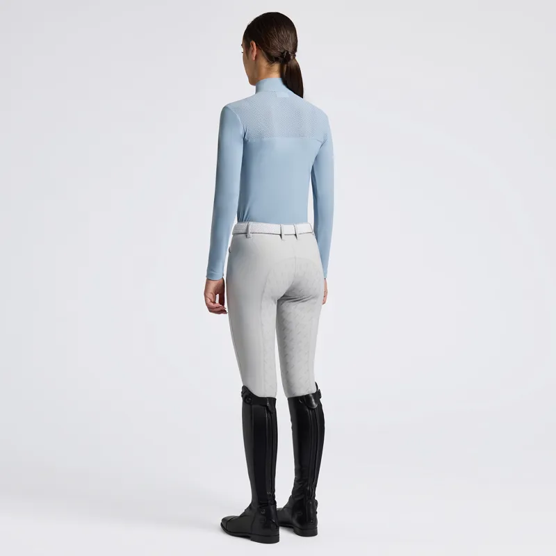 Cavalleria Toscana Insert Micro Perforated Jersey Long Sleeve Training Polo with Embroidery Sky Blue-2