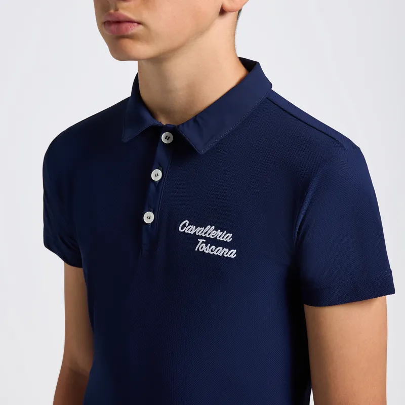 Cavalleria Toscana boy's Short-Sleeve Training Jersey Polo Navy