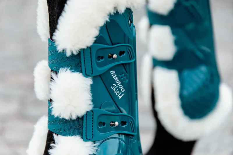 Kentucky Horsewear Vegan Sheepskin Tendon Boot Bamboo Shield Elastic Emerald-1