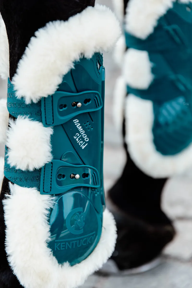 Kentucky Horsewear Vegan Sheepskin Tendon Boot Bamboo Shield Elastic Emerald-3