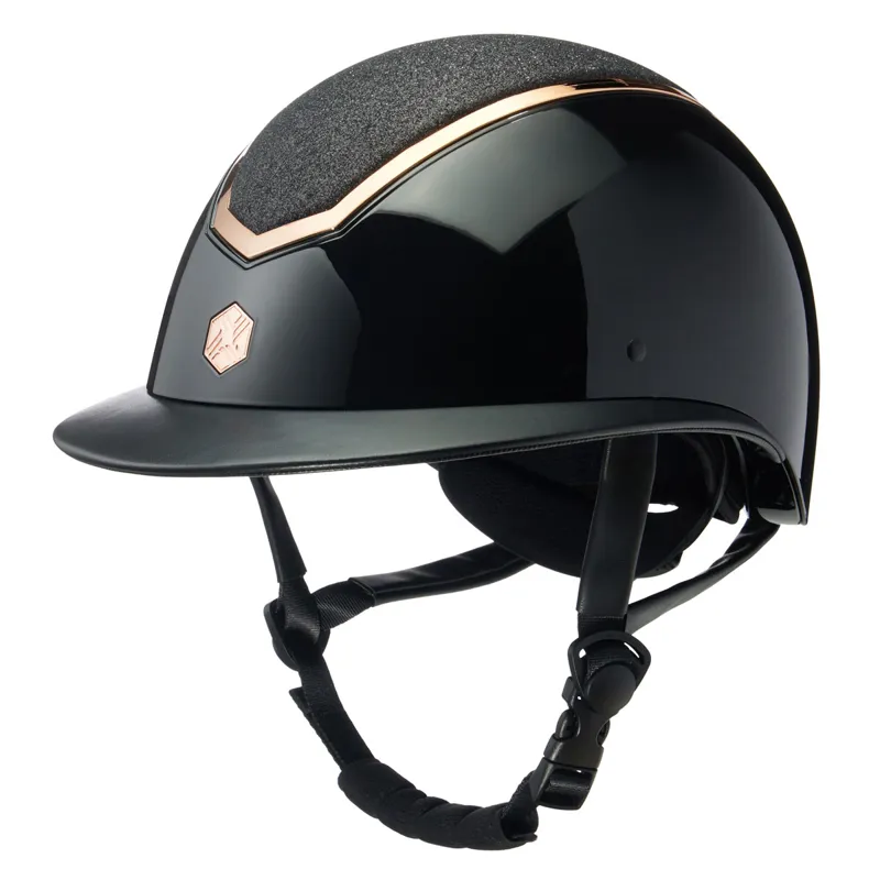 EQX Kylo Sparkly Wide Peak Riding Hat Black Gloss/Rose Gold