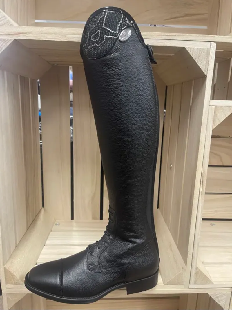 DeNiro Salentino/02 Riding Boot Laced Quick Leather Black with Regal Silver Top