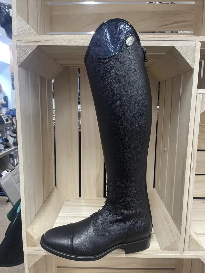 DeNiro Salentino/02 Riding Boot Laced Quick Black Leather Ice Navy Top 