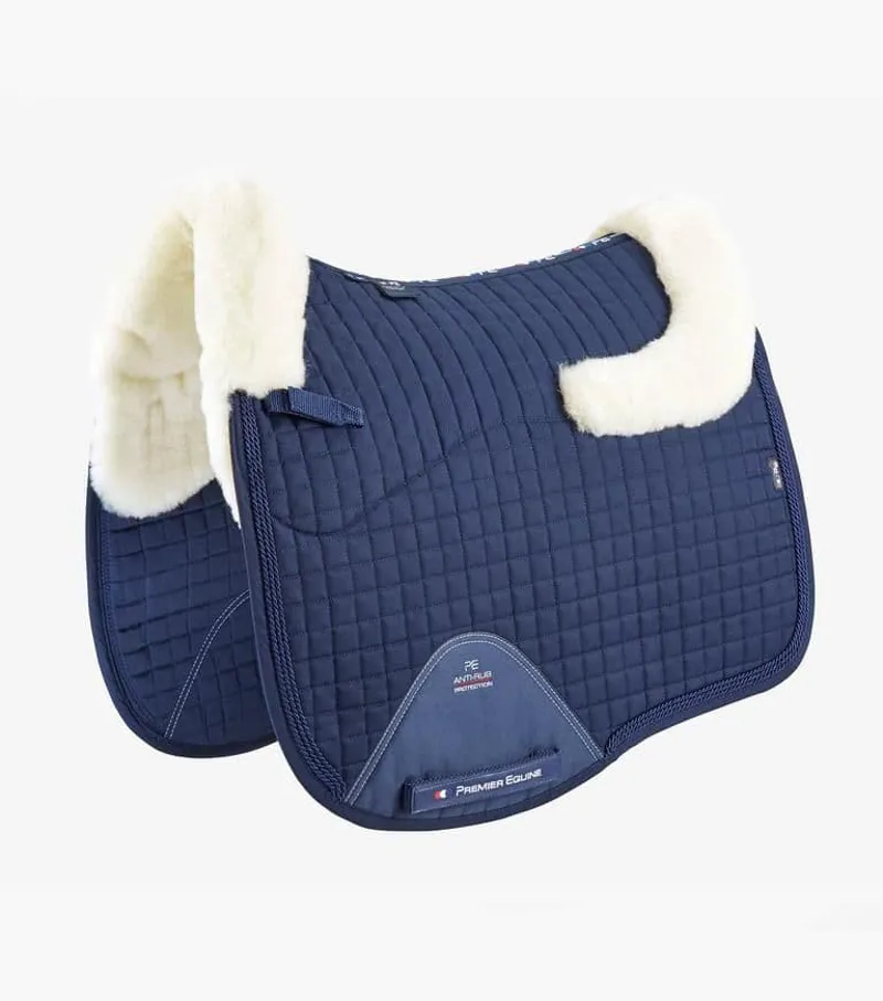 Premier Equine Close Contact Merino Wool European Saddle Pad Dressage Square Navy/Natural