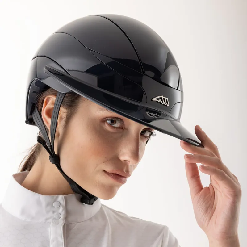 Equiline Xanto Logo Wide Peak Riding Hat - Glossy Black-1
