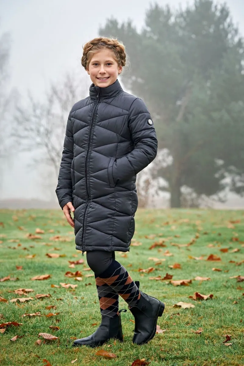 Covalliero  Quilted Childrens Long Coat  Navy