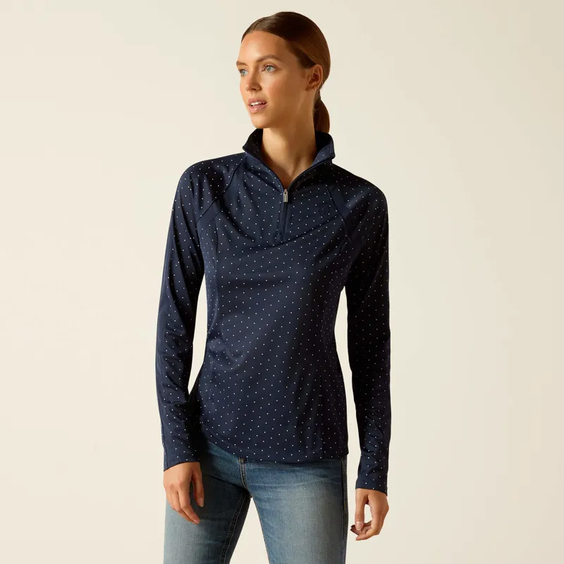 Ariat Sunstopper 3.0 1/4 Zip Baselayer Navy Dot