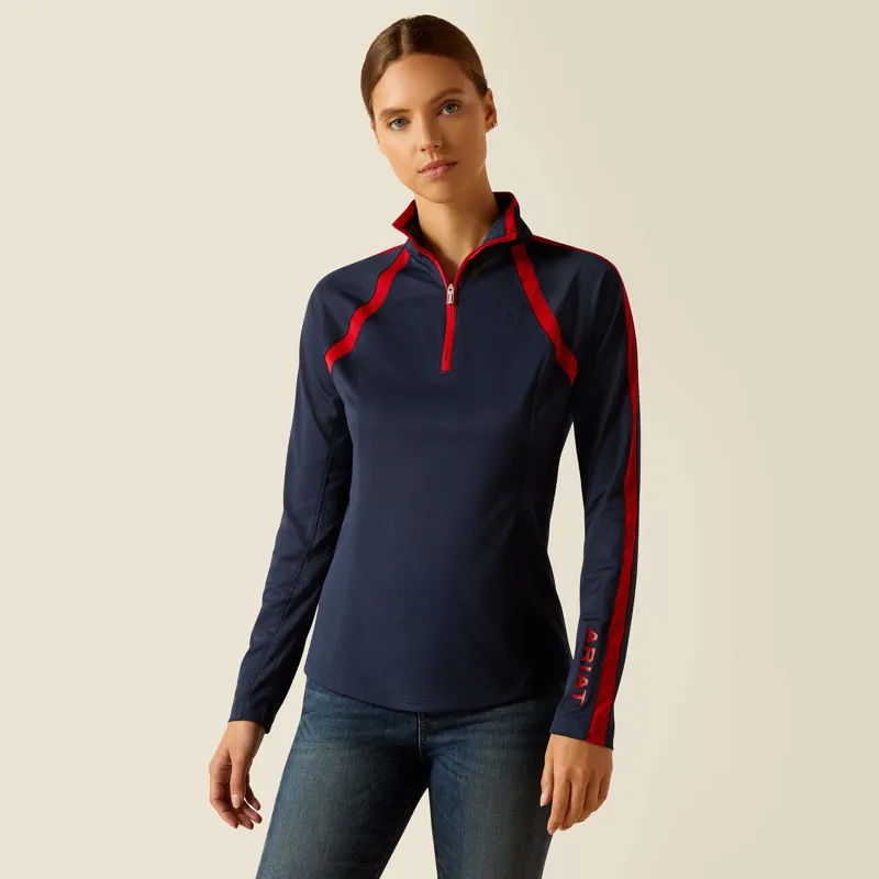 Ariat Sunstopper 3.0 1/4 Zip Baselayer Navy/Red