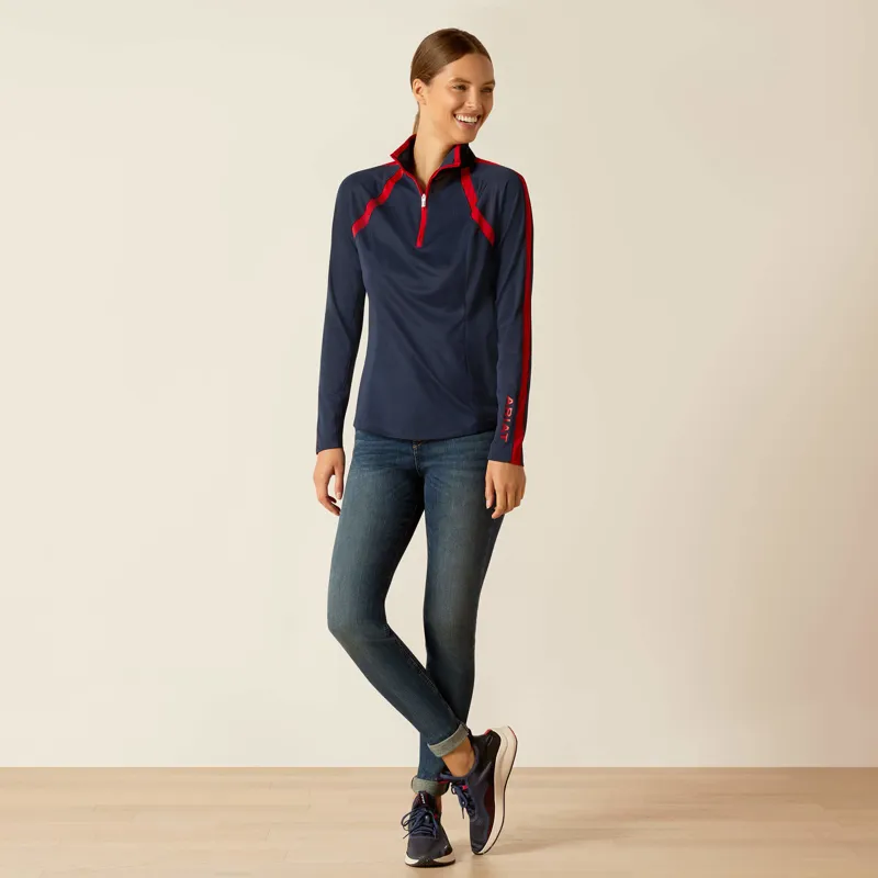 Ariat Sunstopper 3.0 1/4 Zip Baselayer Navy/Red-2